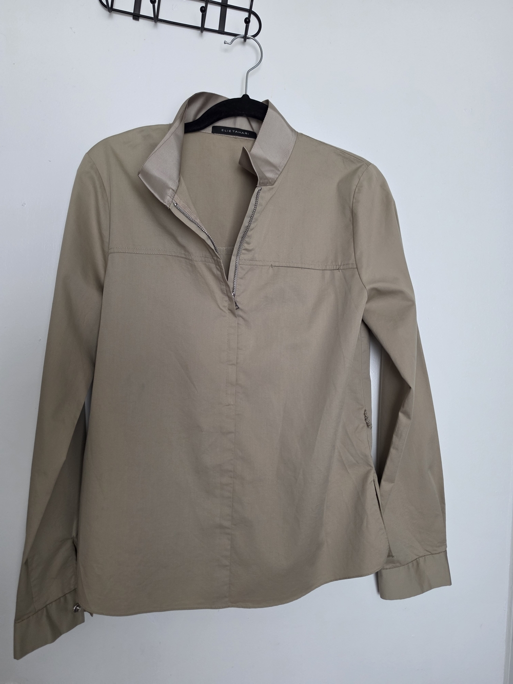 Elie Tahari Beige Zip-Front Women's Blouse
